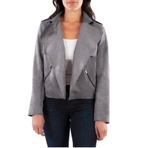 KUT From The Kloth Jacee Open Draped Moto Faux Suede Jacket Gray Women’s Size S